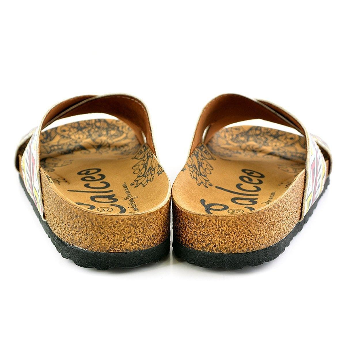 White & Red Geometric Cross-Strap Sandal CAL1106