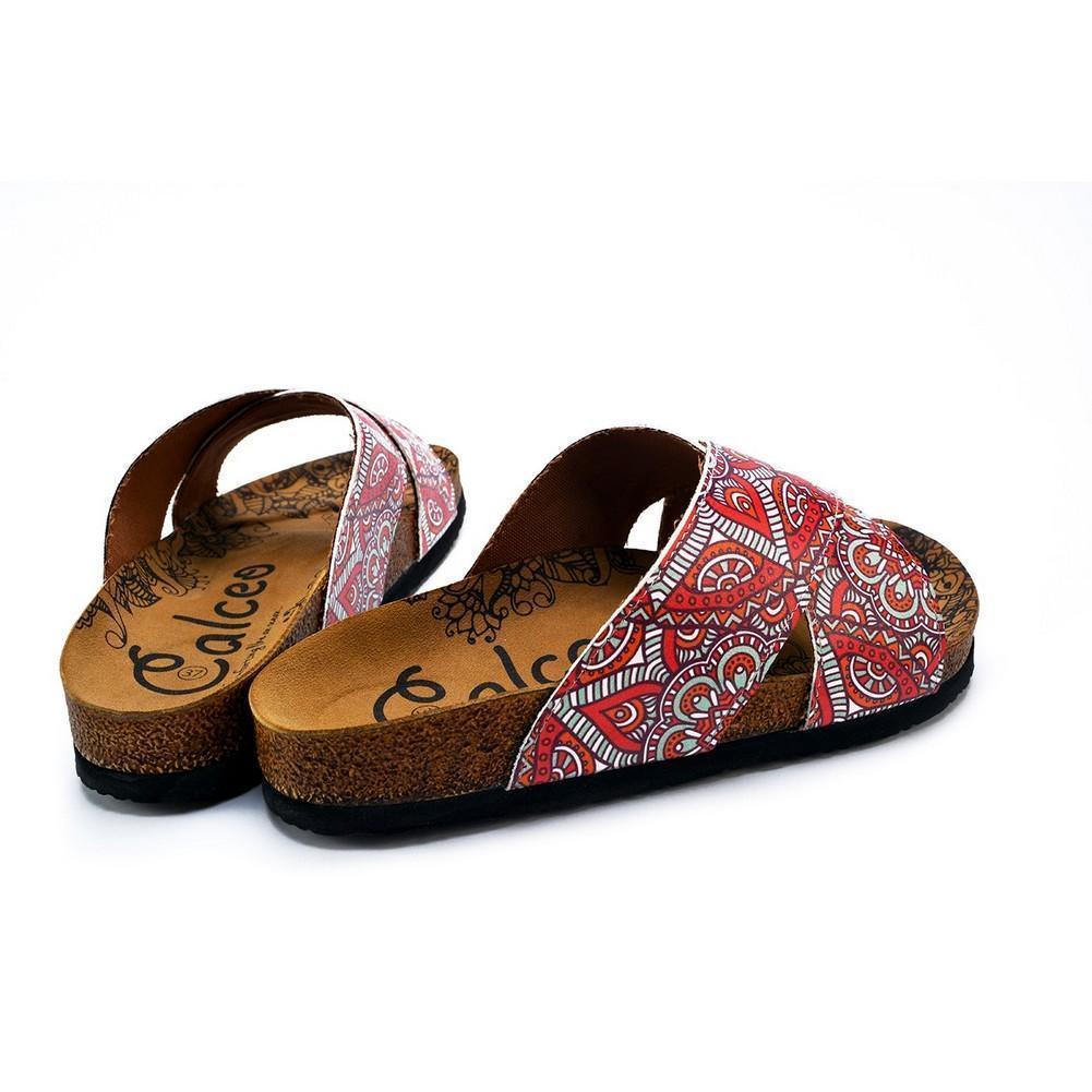 Orange, Red, White Flowers Patterned Sandal - CAL1111