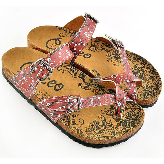 Red & White Floral Strappy Sandal CAL1003