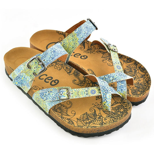 Blue & Yellow Floral Strappy Sandal CAL1005, Goby, CALCEO Sandal 