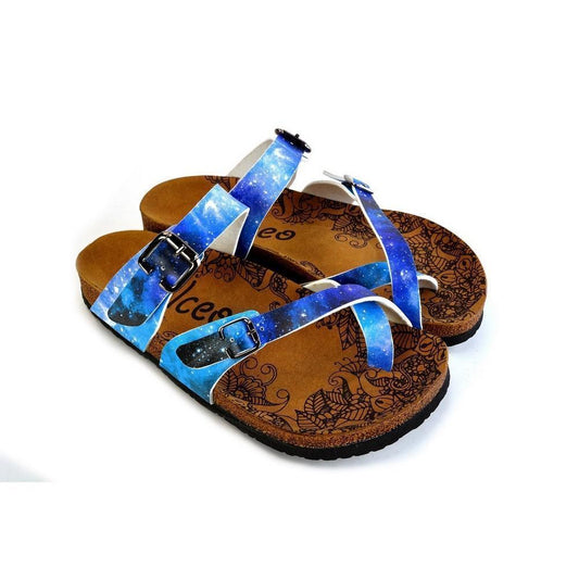 Blue, Black, Light Blue Tones and Glittering Sky Pattern Sandal - CAL1014, Goby, CALCEO Sandal 