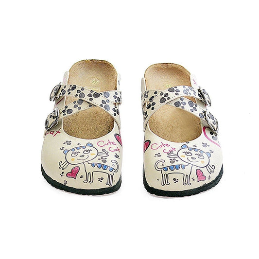 White Sketch Cat Clogs CAL109