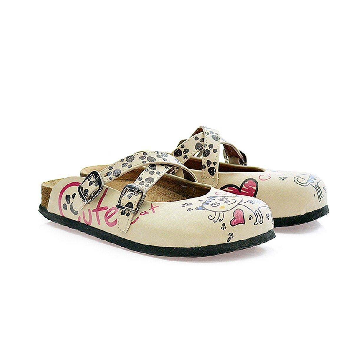 White Sketch Cat Clogs CAL109