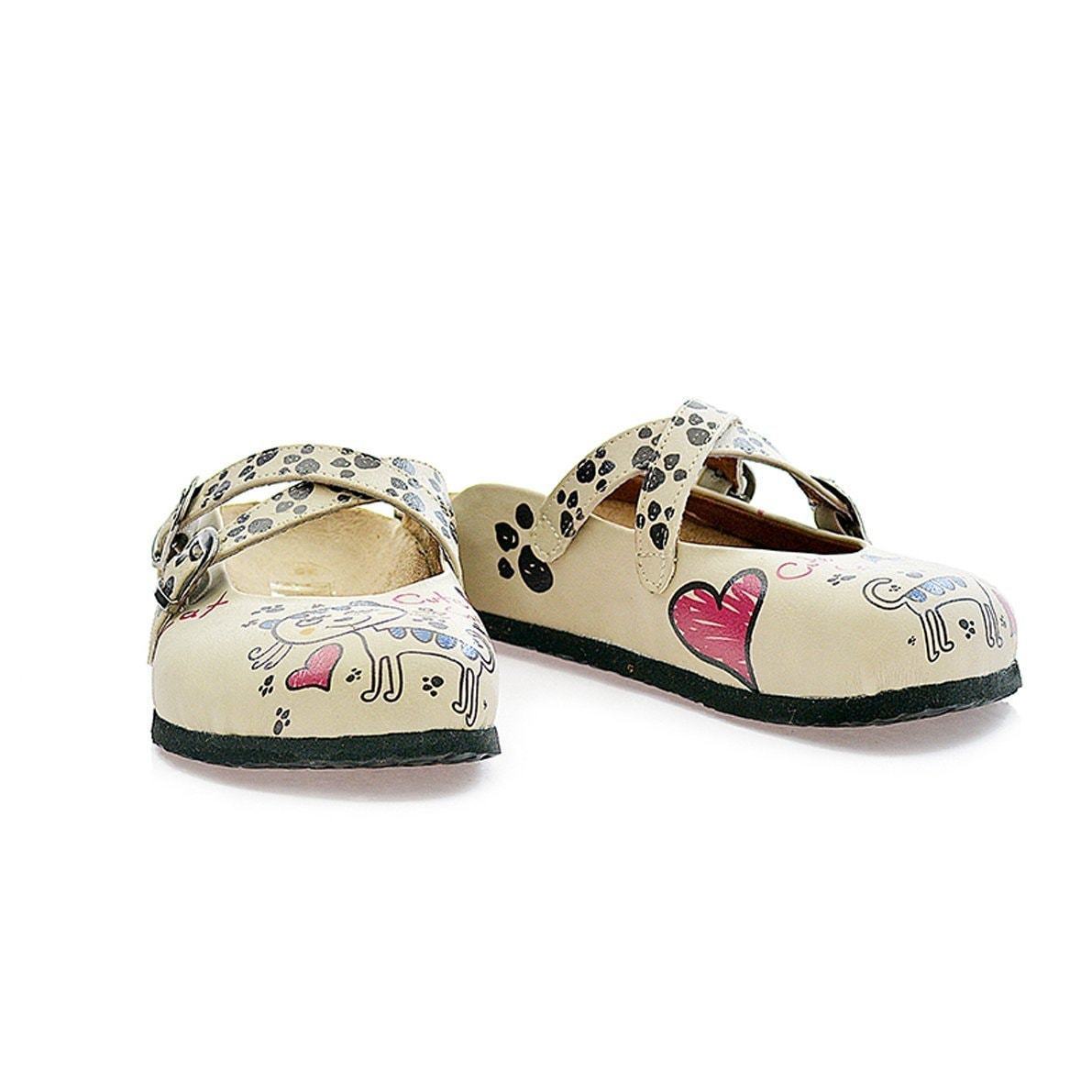 White Sketch Cat Clogs CAL109