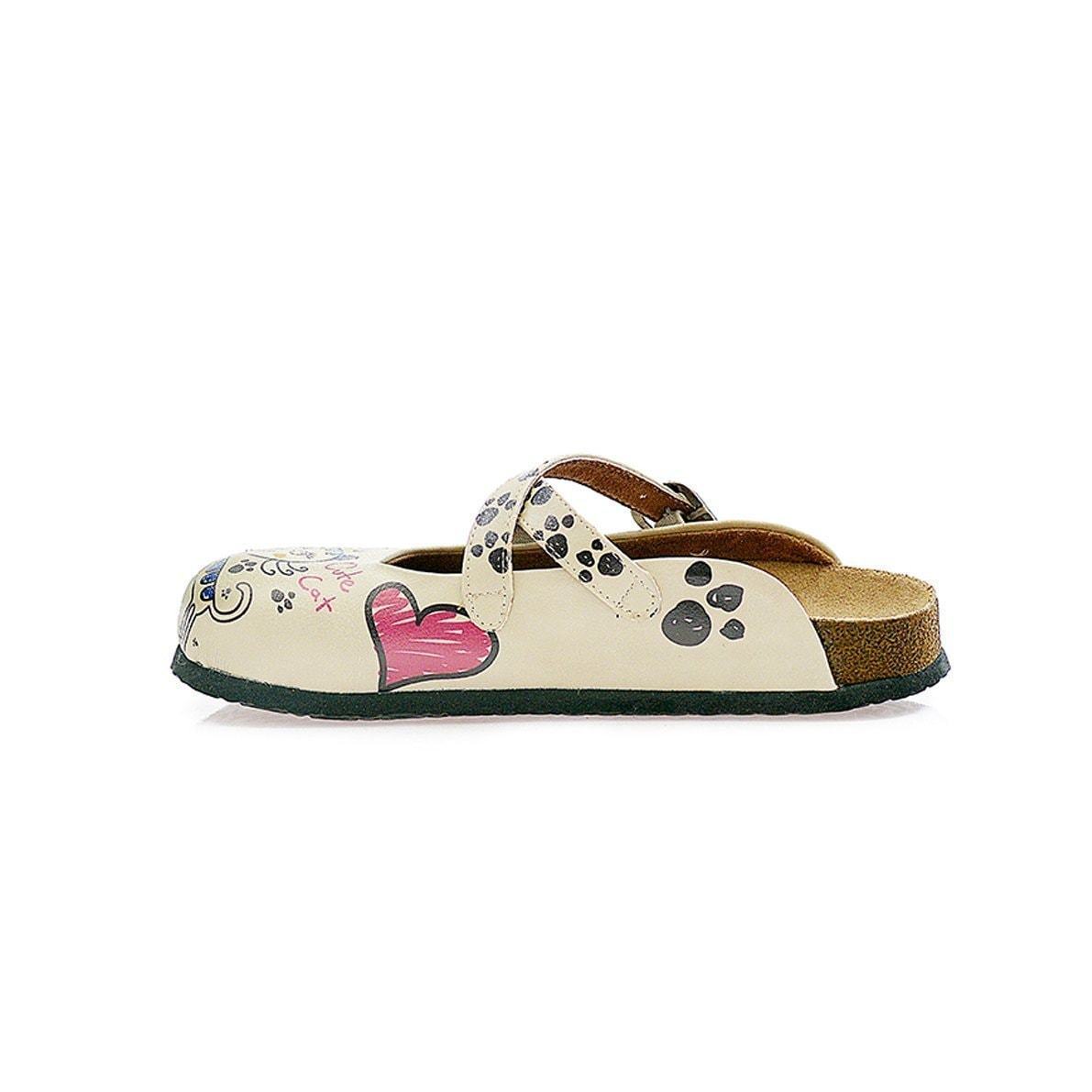 White Sketch Cat Clogs CAL109