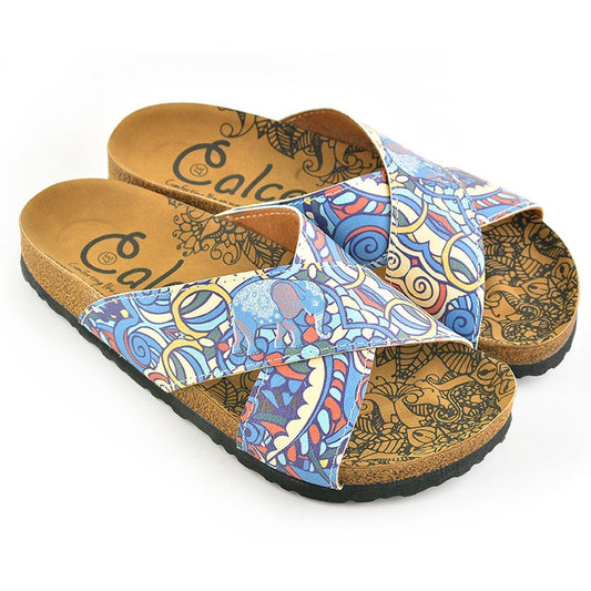 Blue & Yellow Elephant Cross-Strap Sandal CAL1108, Goby, CALCEO Sandal 