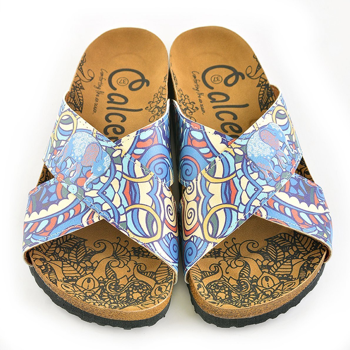 Blue & Yellow Elephant Cross-Strap Sandal CAL1108, Goby, CALCEO Sandal 