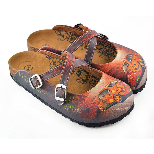 Red & Orange Floral Car Clogs CAL121