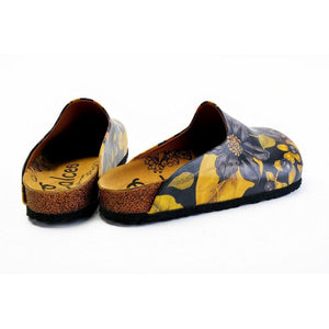 Black Flowers and Yellow Leaf Sandal - CAL1408, Goby, CALCEO Sandal 