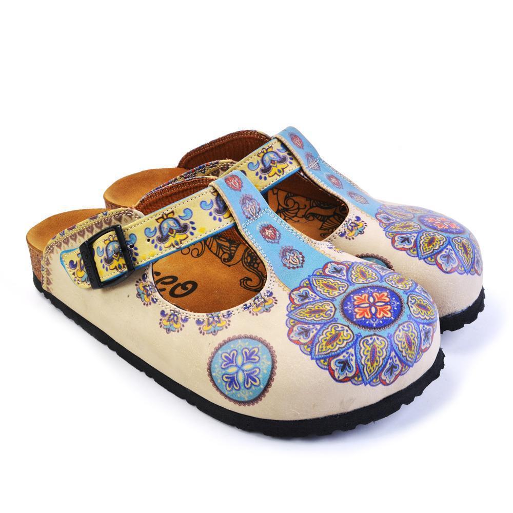 Blue & Beige Pattern Clogs CAL1503, Goby, CALCEO Clogs 