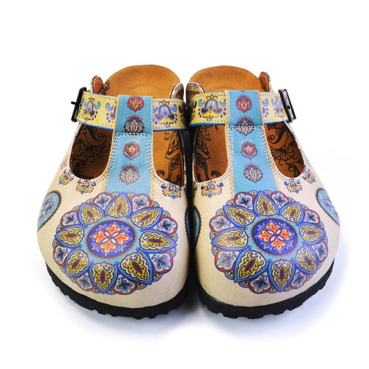 Blue & Beige Pattern Clogs CAL1503, Goby, CALCEO Clogs 