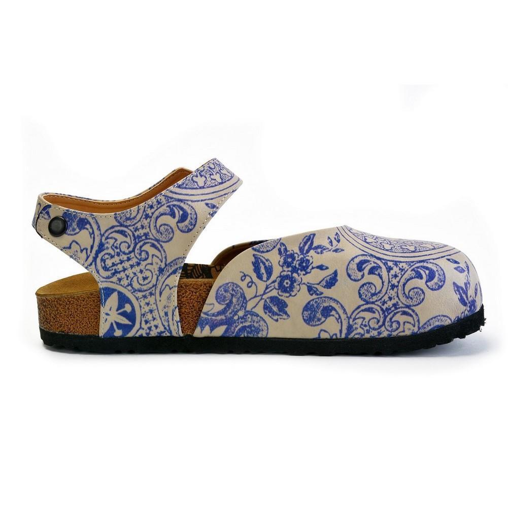 Blue and Beige Flowers Patterned Clogs - CAL1603, Goby, CALCEO Clogs 