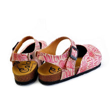 Beige and Red Color, Heart Patterned, Valentines Day Written Patterned Clogs - CAL1605, Goby, CALCEO Clogs 