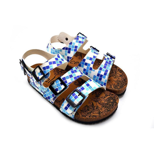 Blue, Dark Blue and Light Blue Color Square Patterned Clogs - CAL1903, Goby, CALCEO Clogs 