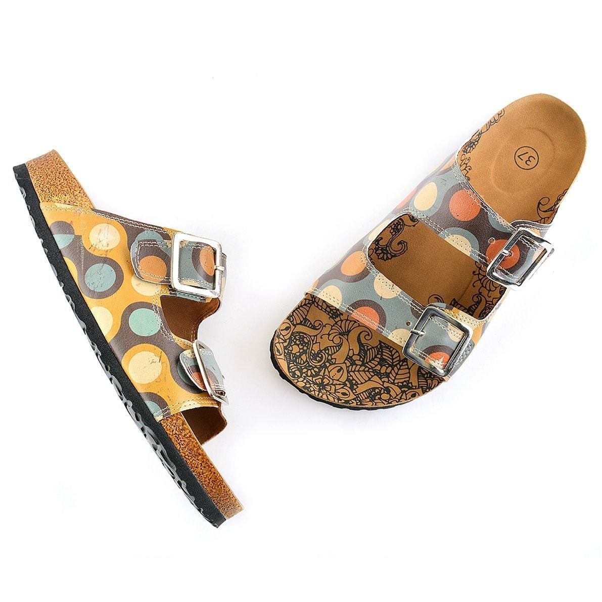 Blue & Orange Dot Two-Strap Buckle Sandal CAL201, Goby, CALCEO Sandal 