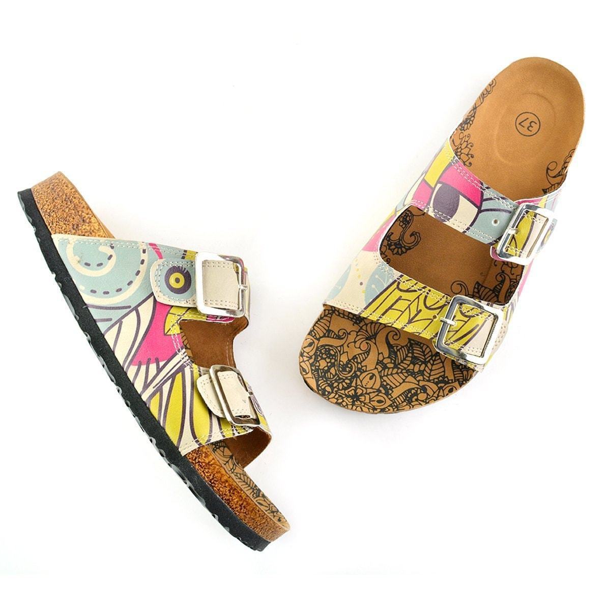 Blue & Pink Owl Two-Strap Buckle Sandal CAL205, Goby, CALCEO Sandal 