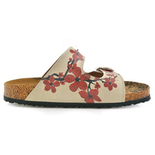 Cream & Red Floral Two-Strap Buckle Sandal CAL207 - Goby CALCEO Sandal 