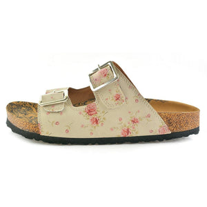 Cream & Pink Roses Two-Strap Buckle Sandal CAL209 - Goby CALCEO Sandal 