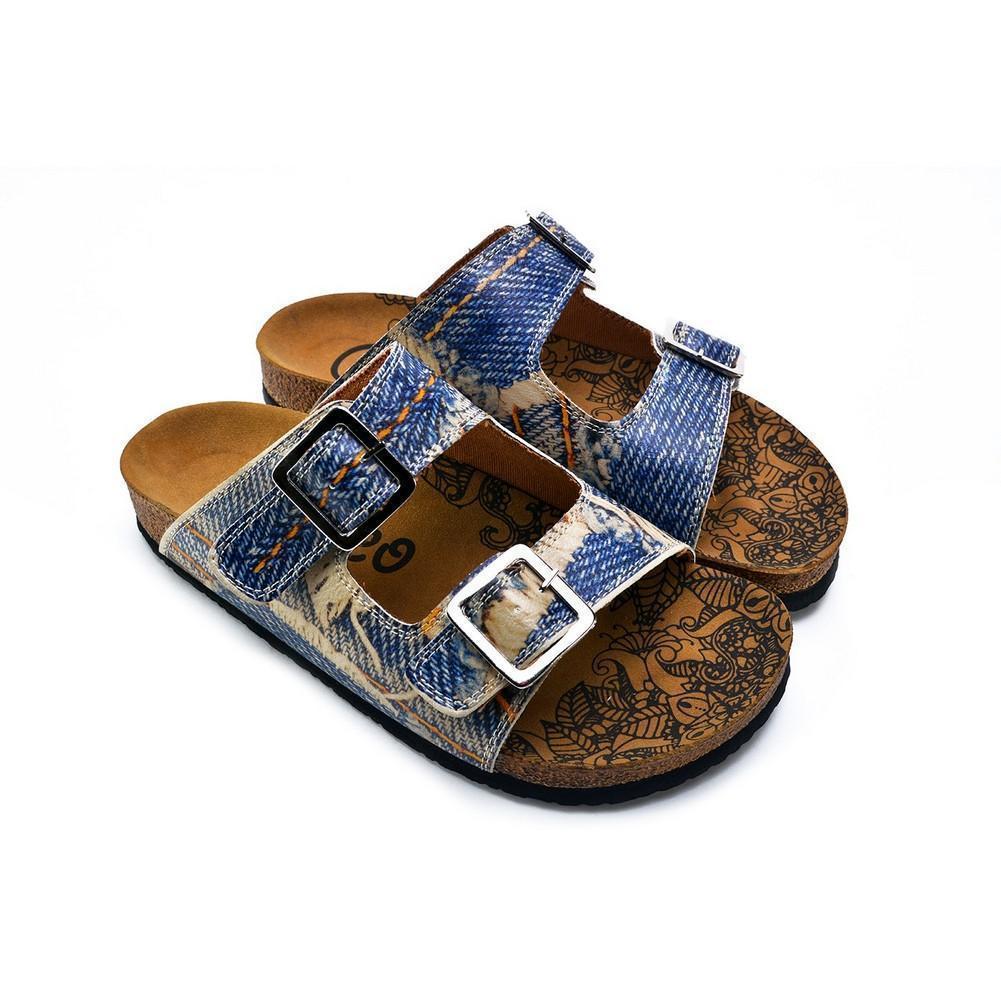 Blue and Cream Jeans Patterned Sandal - CAL212, Goby, CALCEO Sandal 