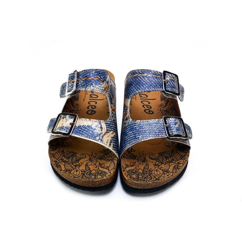 Blue and Cream Jeans Patterned Sandal - CAL212, Goby, CALCEO Sandal 