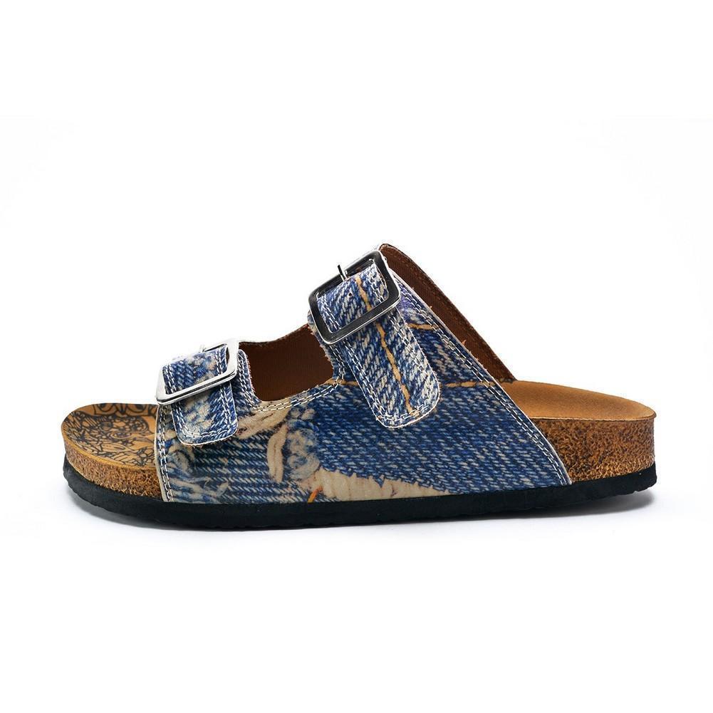 Blue and Cream Jeans Patterned Sandal - CAL212, Goby, CALCEO Sandal 