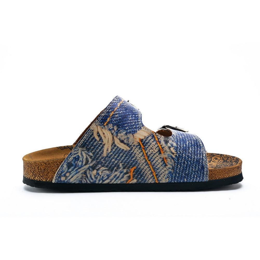 Blue and Cream Jeans Patterned Sandal - CAL212, Goby, CALCEO Sandal 