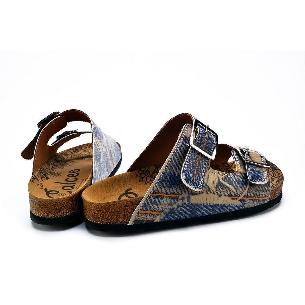 Blue and Cream Jeans Patterned Sandal - CAL212, Goby, CALCEO Sandal 