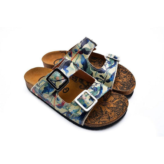 Blue, Green and Colored Flowers Patterned Sandal - CAL213, Goby, CALCEO Sandal 