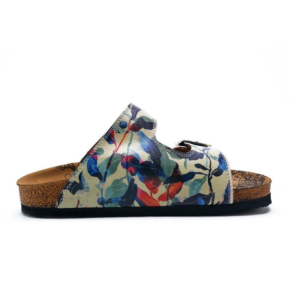 Blue, Green and Colored Flowers Patterned Sandal - CAL213, Goby, CALCEO Sandal 