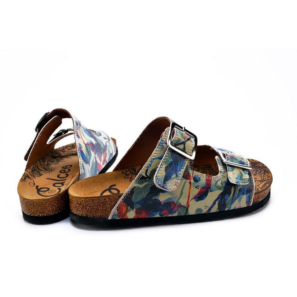 Blue, Green and Colored Flowers Patterned Sandal - CAL213, Goby, CALCEO Sandal 
