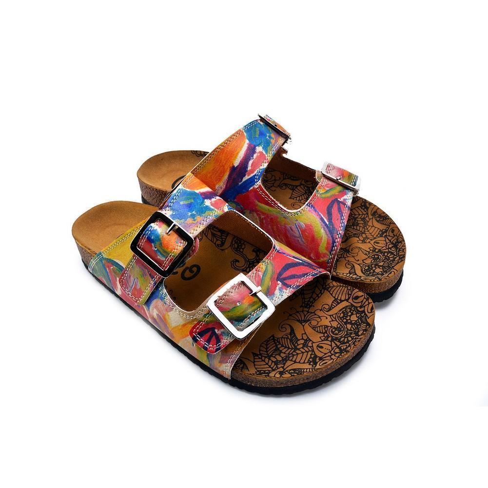 Red and Blue Oil Color Patterned Sandal - CAL214