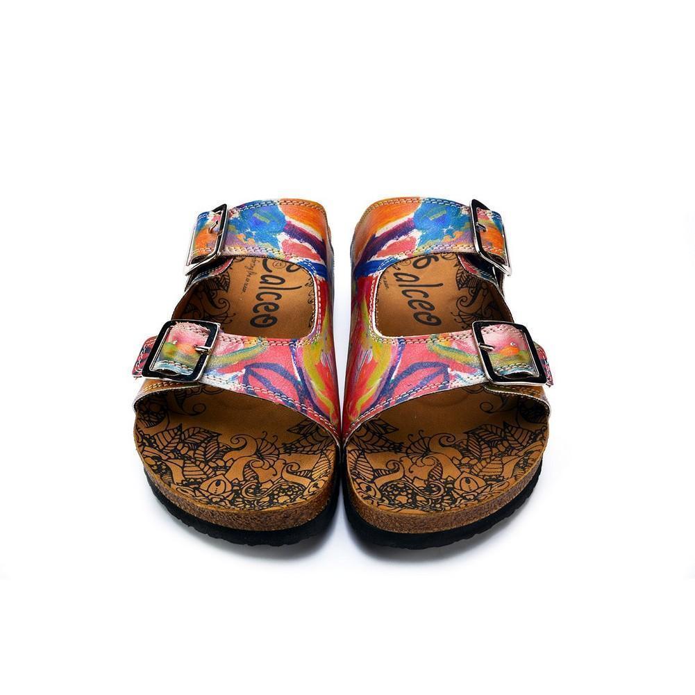 Red and Blue Oil Color Patterned Sandal - CAL214