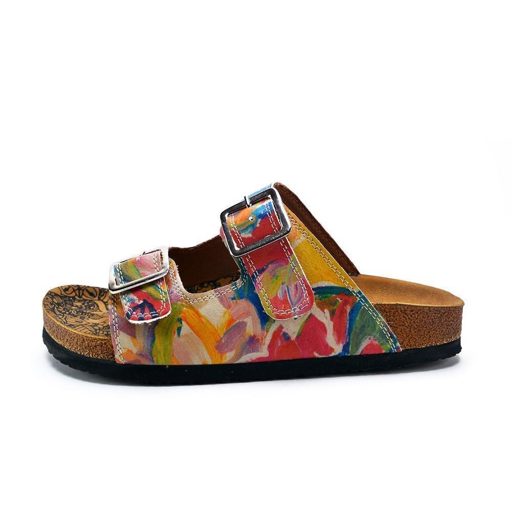 Red and Blue Oil Color Patterned Sandal - CAL214