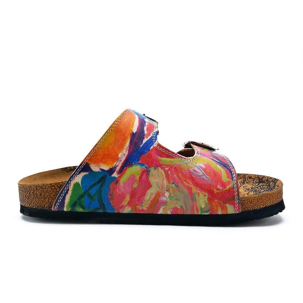 Red and Blue Oil Color Patterned Sandal - CAL214