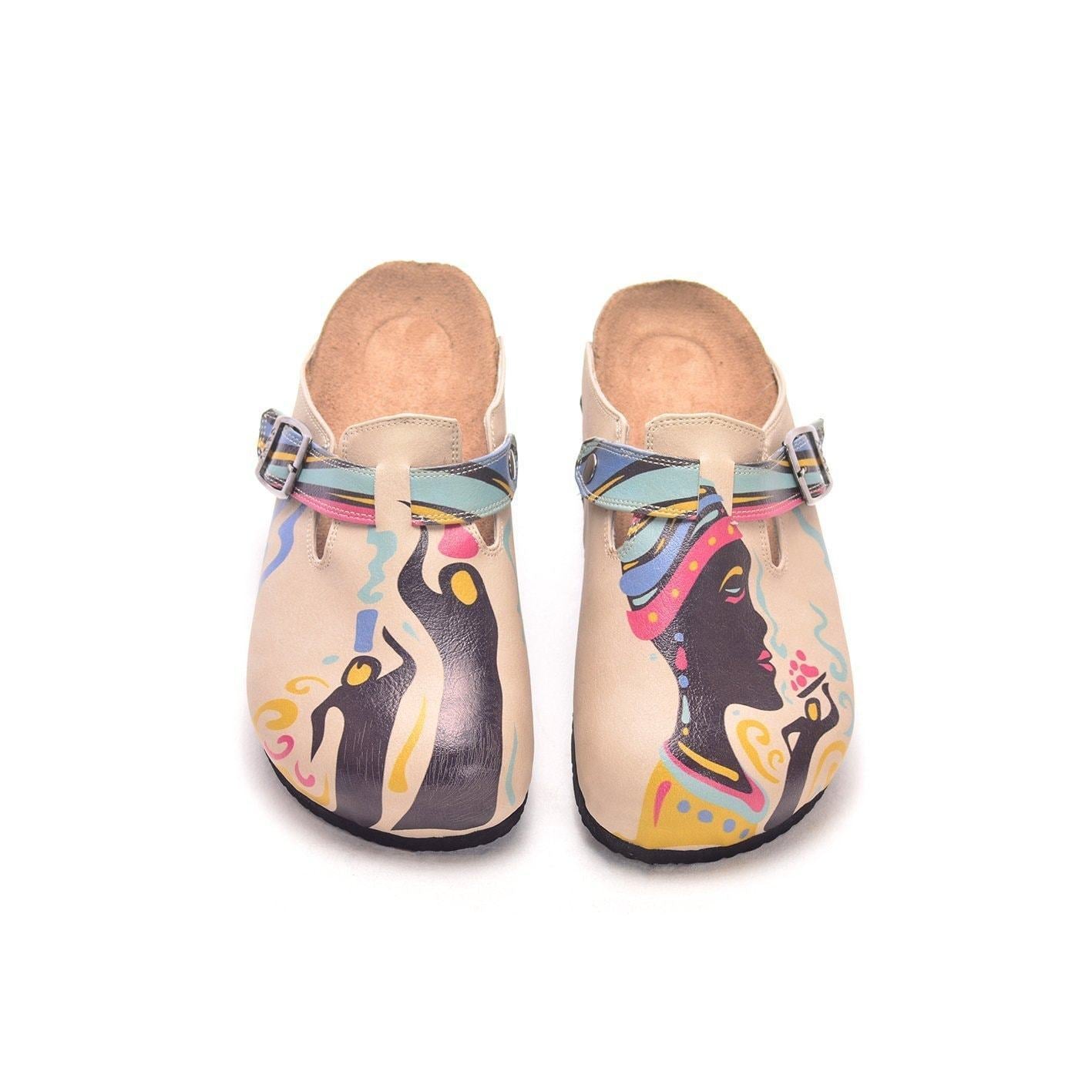 Cream African Queen Clogs CAL306 - Goby CALCEO Clogs 