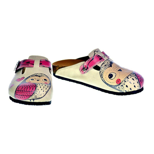 Cream & Pink Love Owls Clogs CAL316 - Goby CALCEO Clogs 