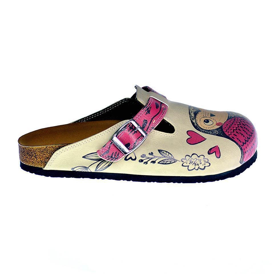 Cream & Pink Love Owls Clogs CAL316 - Goby CALCEO Clogs 