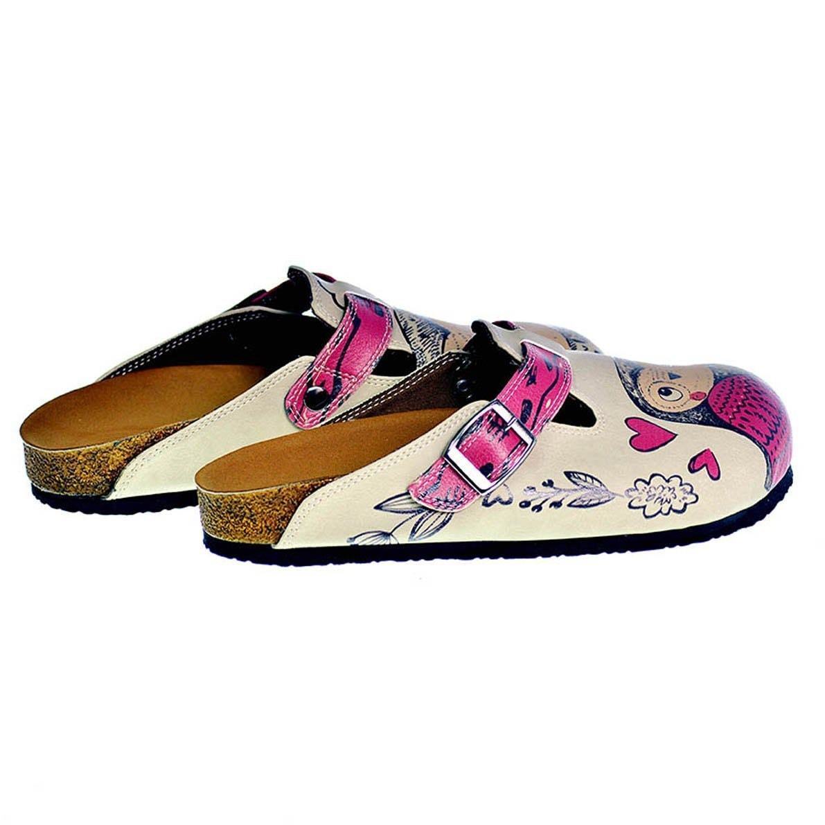 Cream & Pink Love Owls Clogs CAL316 - Goby CALCEO Clogs 