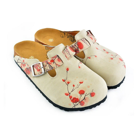 Cream & Red Floral Clogs CAL340 - Goby CALCEO Clogs 