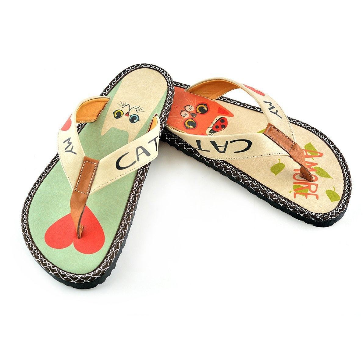 Mint & Coral I Love My Cat Flip-Flop CAL402 (737699725408)