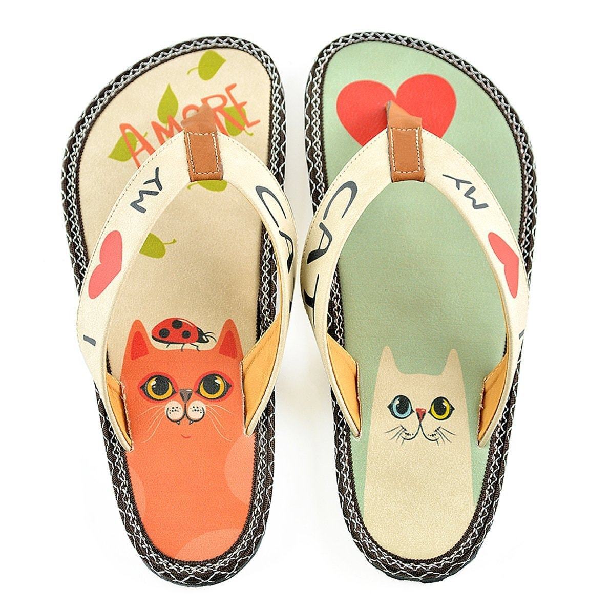 Mint & Coral I Love My Cat Flip-Flop CAL402 (737699725408)