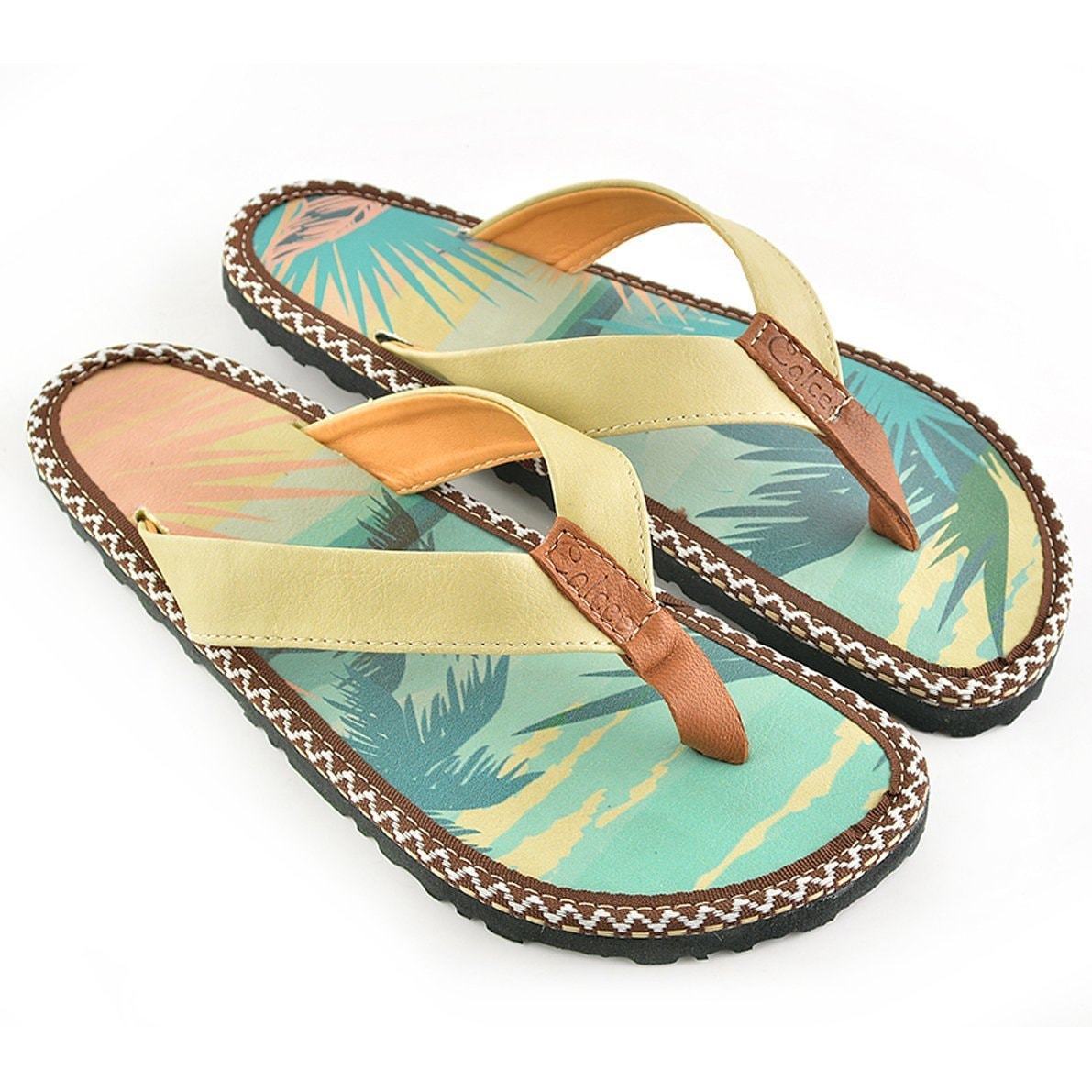 Tan & Blue Ocean Paradise Flip-Flop CAL413 (737681145952)