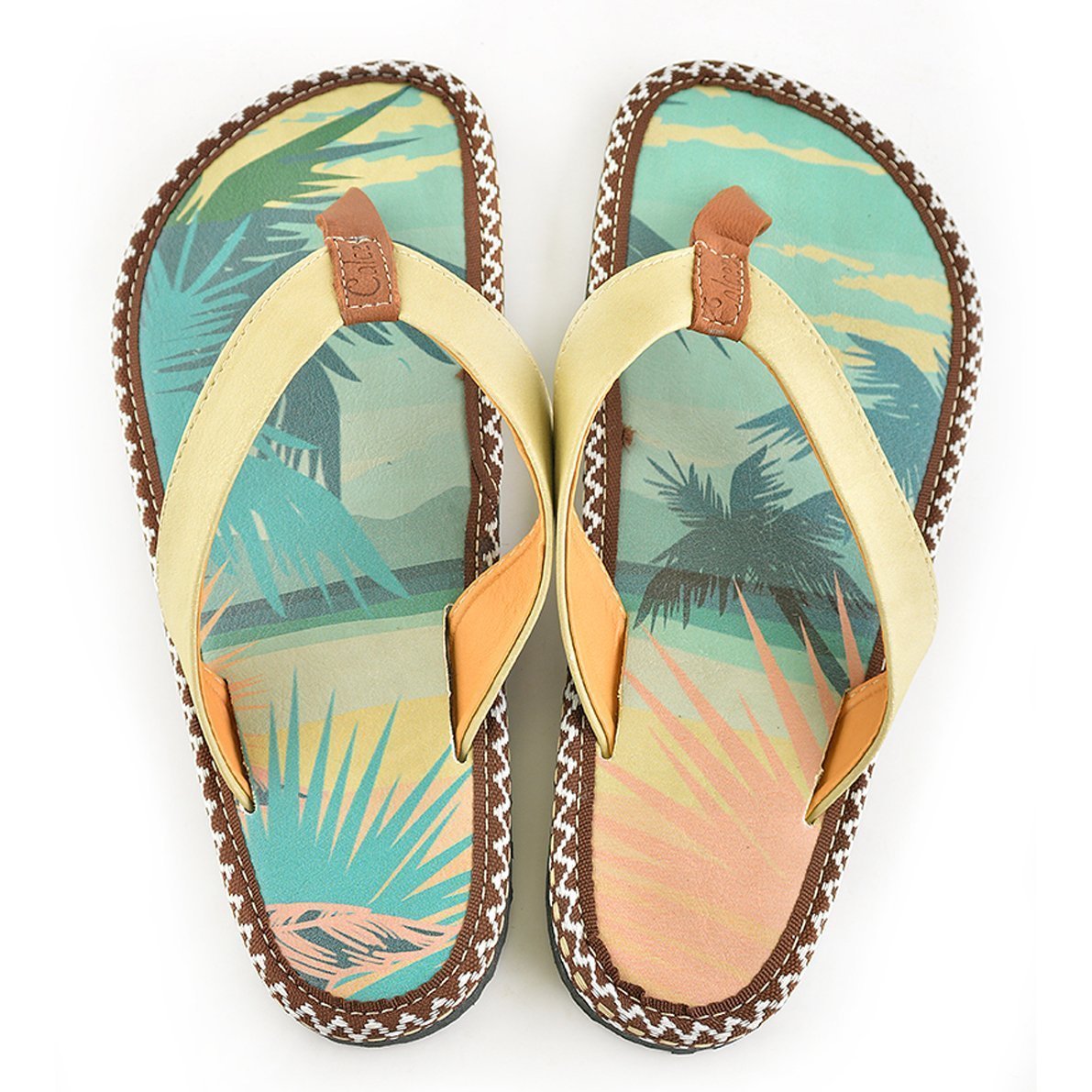 Tan & Blue Ocean Paradise Flip-Flop CAL413 (737681145952)