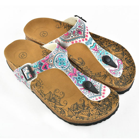 White & Pink Medallion T-Strap Sandal CAL504