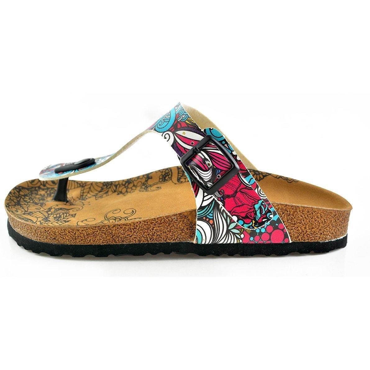 Turquoise & Pink Abstract T-Strap Sandal CAL511