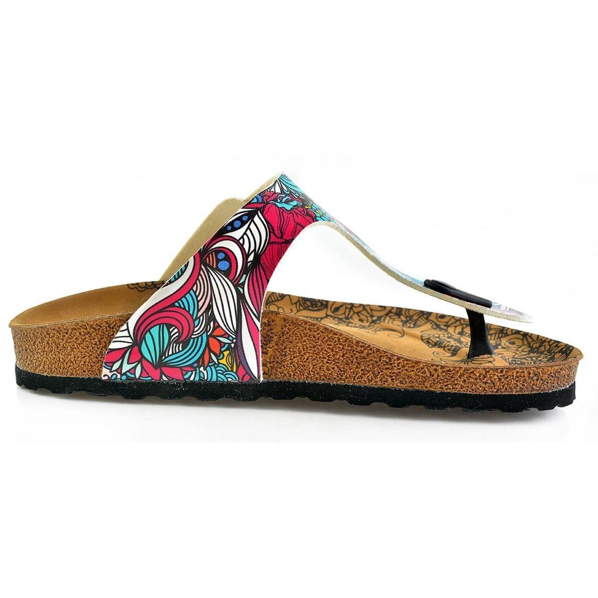 Turquoise & Pink Abstract T-Strap Sandal CAL511