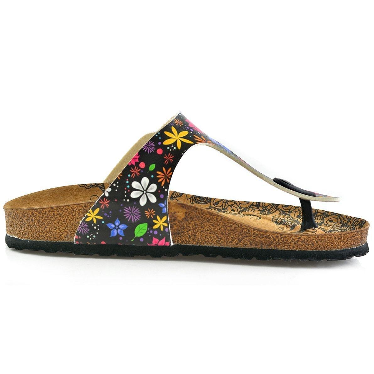 Black & Blue Floral T-Strap Sandal CAL512, Goby, CALCEO Sandal 