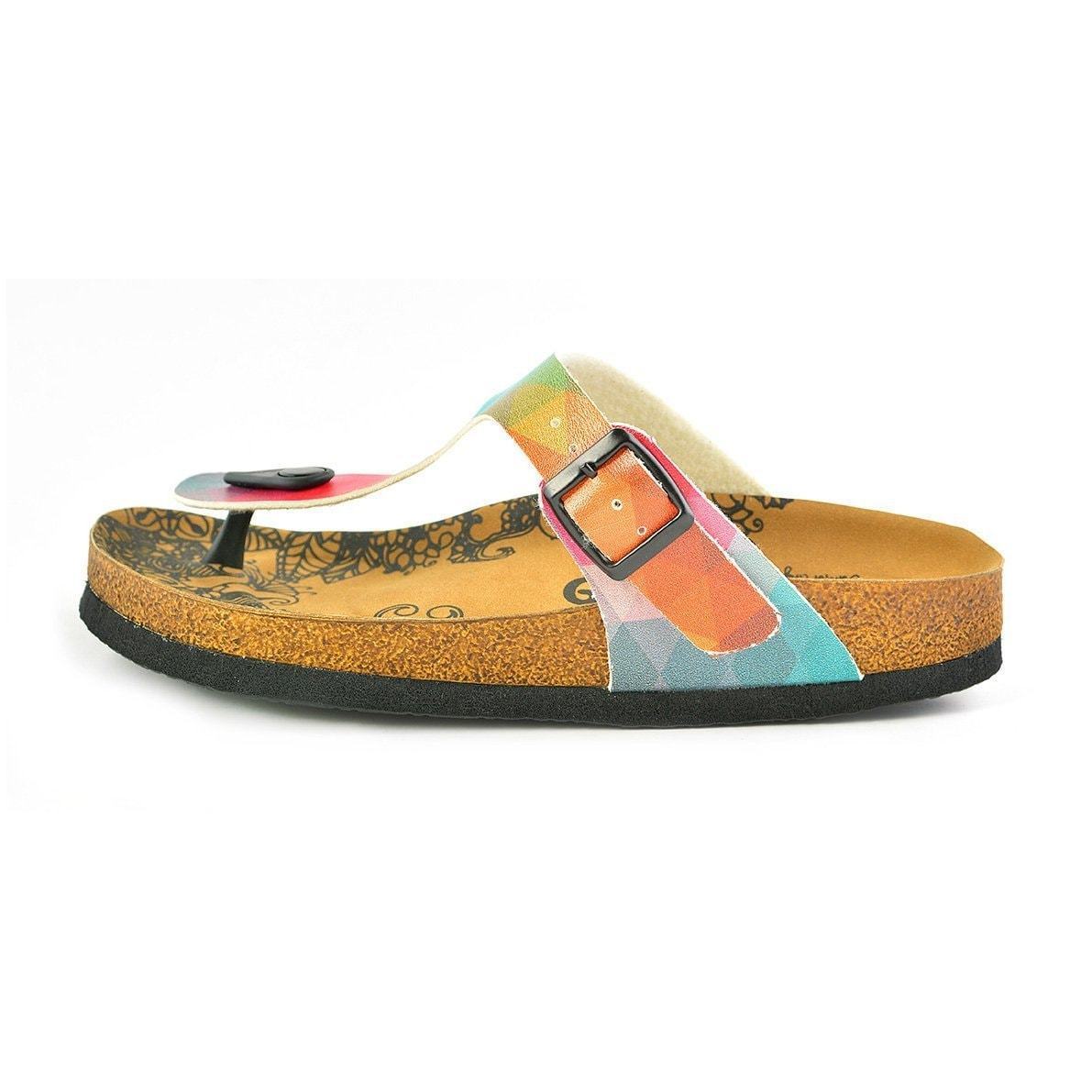 Green & Red Abstract T-Strap Sandal CAL522
