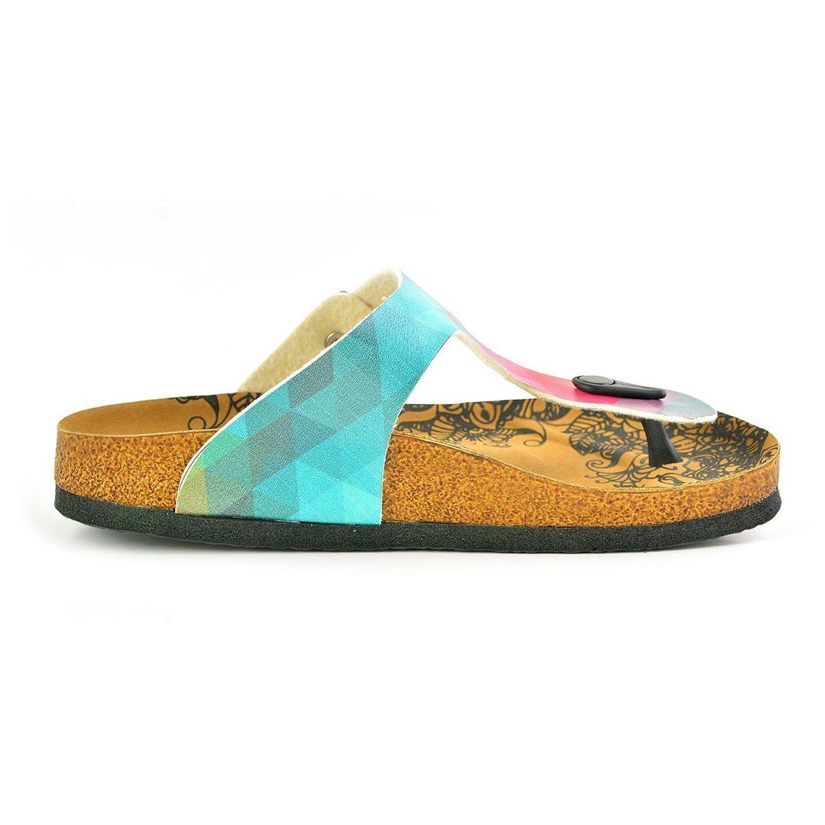 Green & Red Abstract T-Strap Sandal CAL522