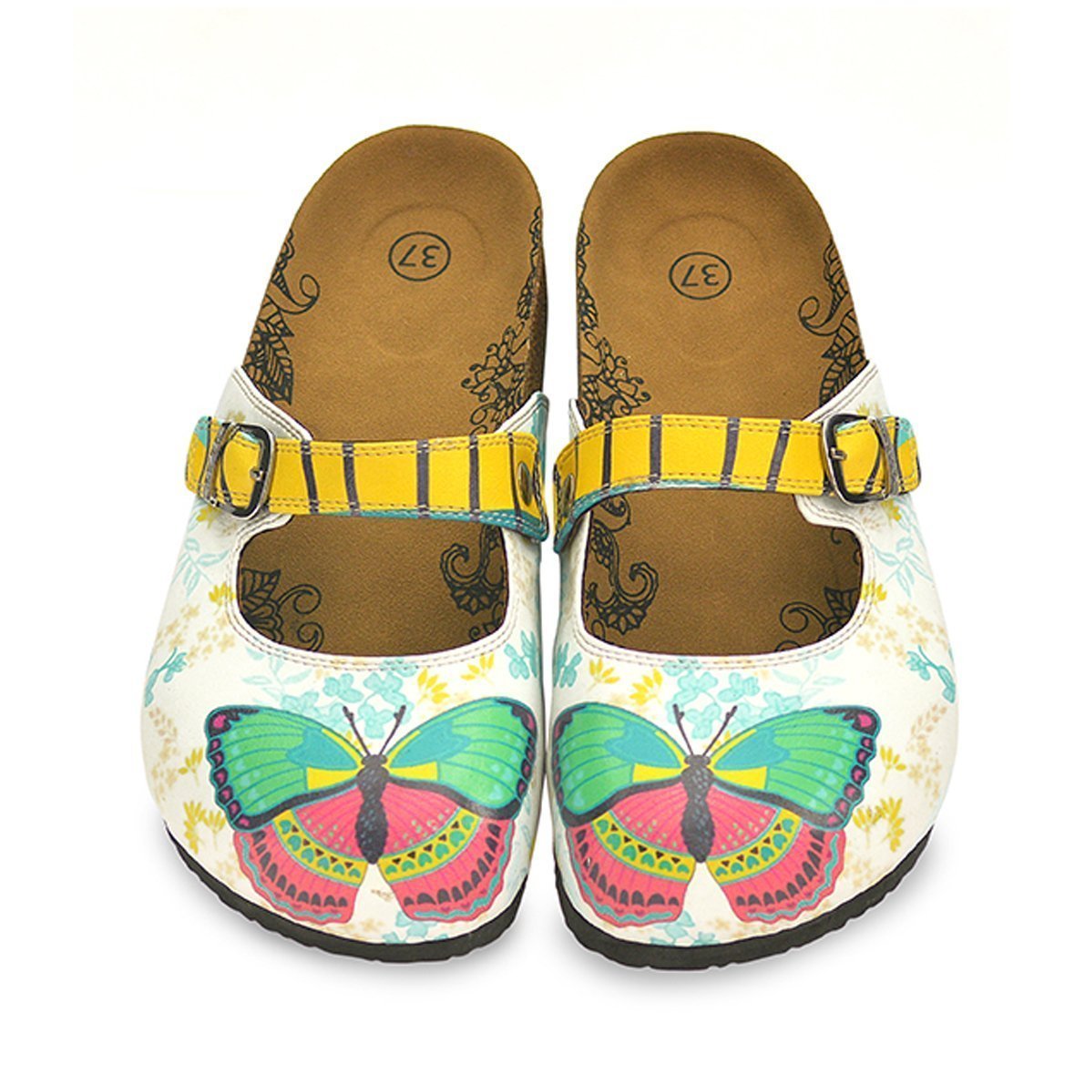 Green & Pink Butterfly Clogs CAL802 - Goby CALCEO Clogs 
